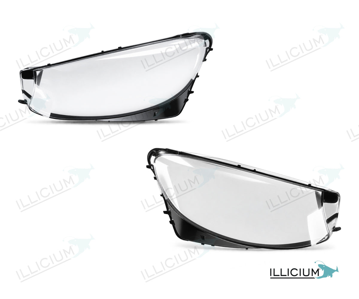GLC X253 · Vorfacelift – Scheinwerferglas Paar, links und rechts in Fahrtrichtung, Produktillustration mit ILLICIUM-Logo