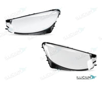 GLC X253 · Vorfacelift – Scheinwerferglas Paar, links und rechts in Fahrtrichtung, Produktillustration mit ILLICIUM-Logo