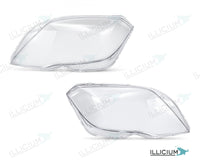 GLK X204 · Facelift – Scheinwerferglas Paar, links und rechts in Fahrtrichtung, Produktillustration mit ILLICIUM-Logo