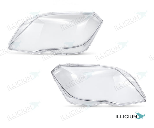 GLK X204 · Facelift – Scheinwerferglas Paar, links und rechts in Fahrtrichtung, Produktillustration mit ILLICIUM-Logo