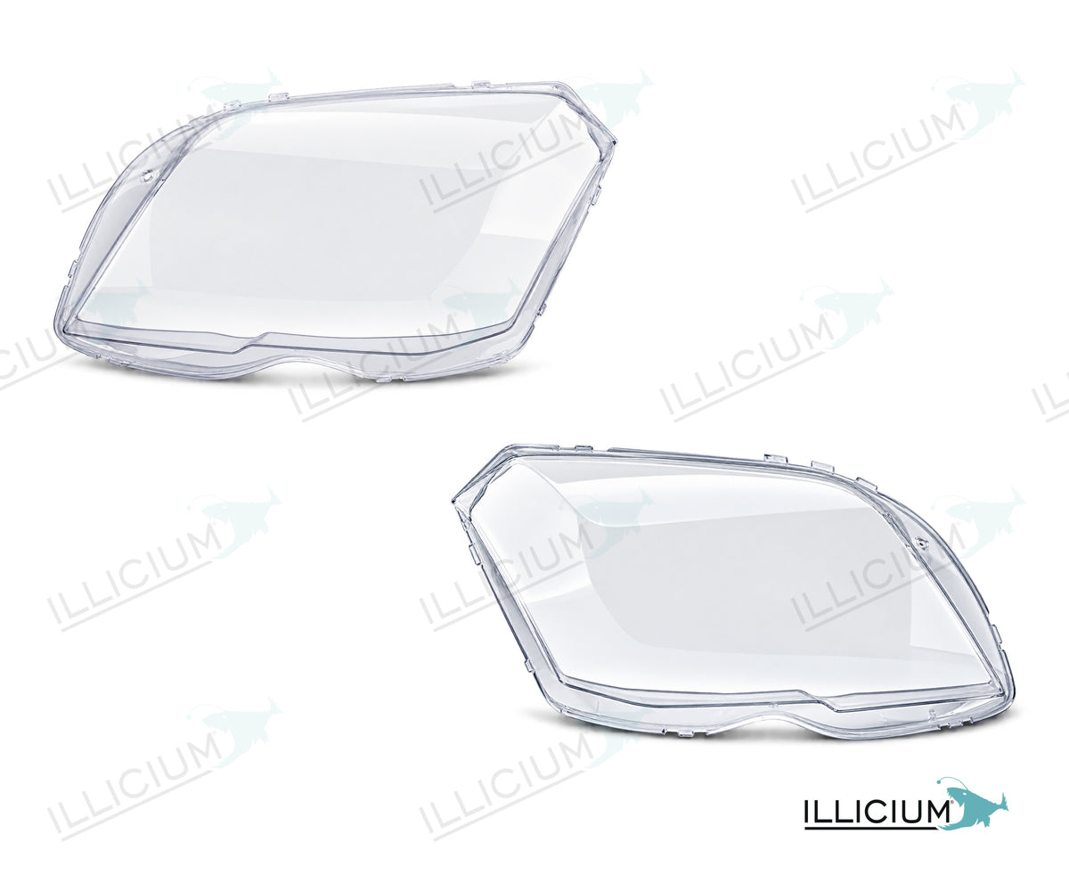 GLK X204 · Vorfacelift – Scheinwerferglas Paar, links und rechts in Fahrtrichtung, Produktillustration mit ILLICIUM-Logo