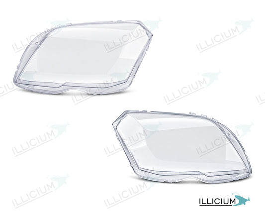 GLK X204 · Vorfacelift – Scheinwerferglas Paar, links und rechts in Fahrtrichtung, Produktillustration mit ILLICIUM-Logo