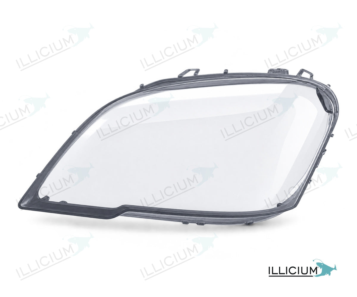 ML W164 · Facelift – Scheinwerferglas links in Fahrtrichtung, Produktillustration mit ILLICIUM-Logo