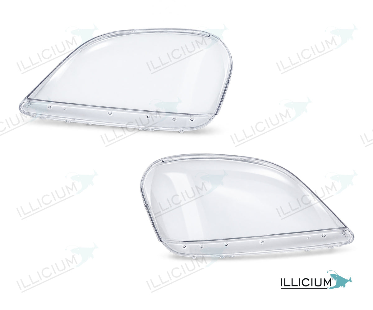 ML W164 · Vorfacelift – Scheinwerferglas Paar, links und rechts in Fahrtrichtung, Produktillustration mit ILLICIUM-Logo