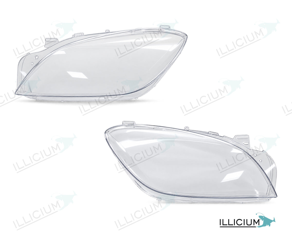 ML W166 – Scheinwerferglas Paar, links und rechts in Fahrtrichtung, Produktillustration mit ILLICIUM-Logo