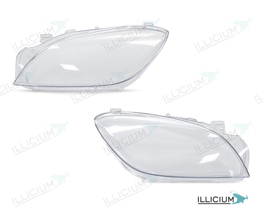 ML W166 – Scheinwerferglas Paar, links und rechts in Fahrtrichtung, Produktillustration mit ILLICIUM-Logo