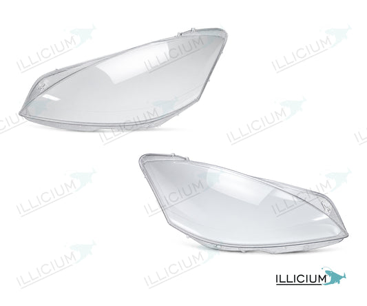 S-Klasse W221 · Facelift – Scheinwerferglas Paar, links und rechts in Fahrtrichtung, Produktillustration mit ILLICIUM-Logo