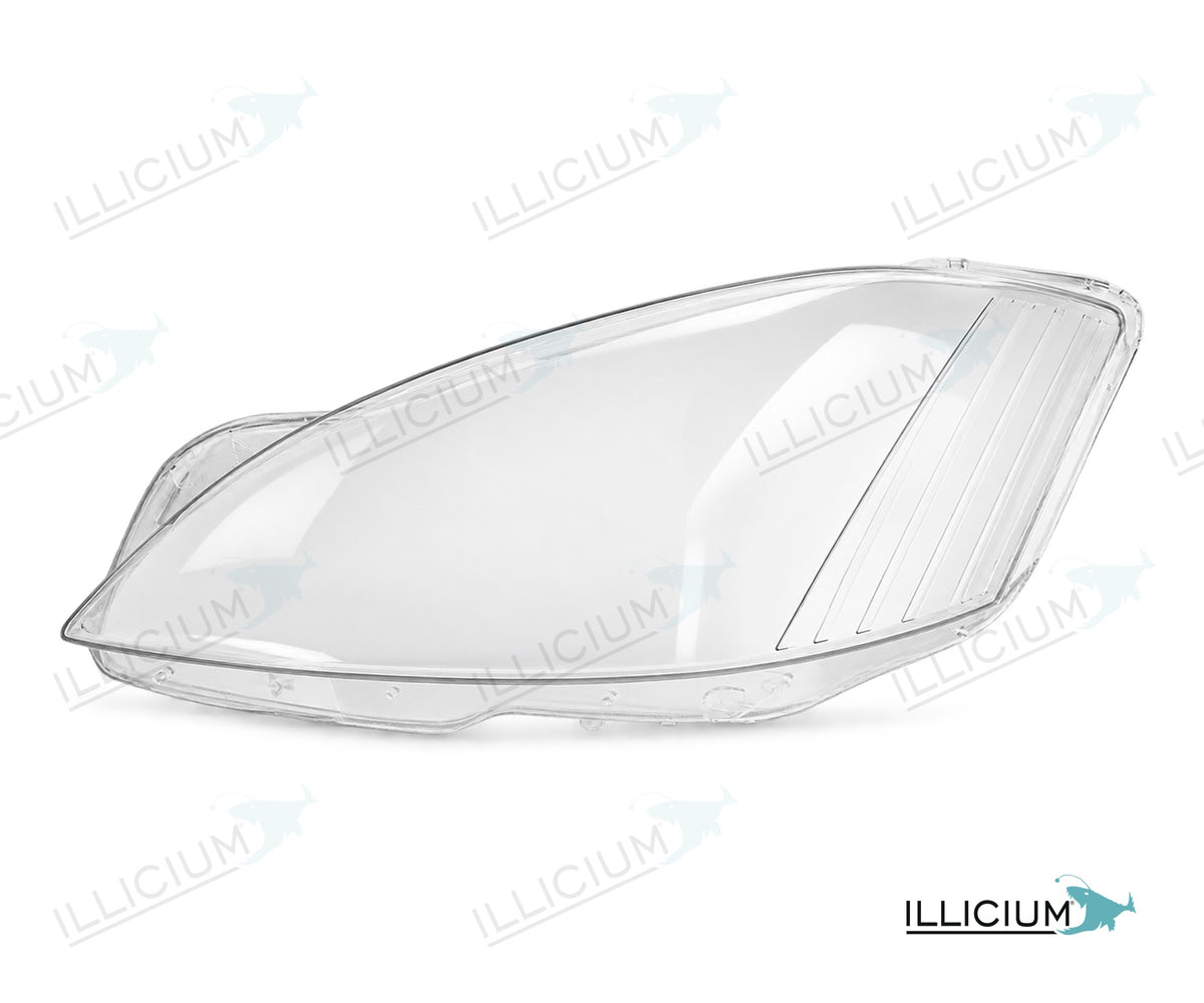S-Klasse W221 · Vorfacelift – Scheinwerferglas links in Fahrtrichtung, Produktillustration mit ILLICIUM-Logo