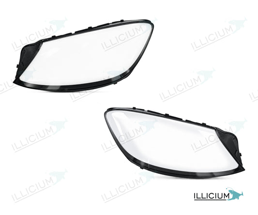 S-Klasse W222 · Facelift – Scheinwerferglas Paar, links und rechts in Fahrtrichtung, Produktillustration mit ILLICIUM-Logo