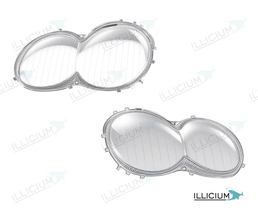 SL R230 · Händlerangabe 2003–2008 – Scheinwerferglas Paar, links und rechts in Fahrtrichtung, Produktillustration mit ILLICIUM-Logo