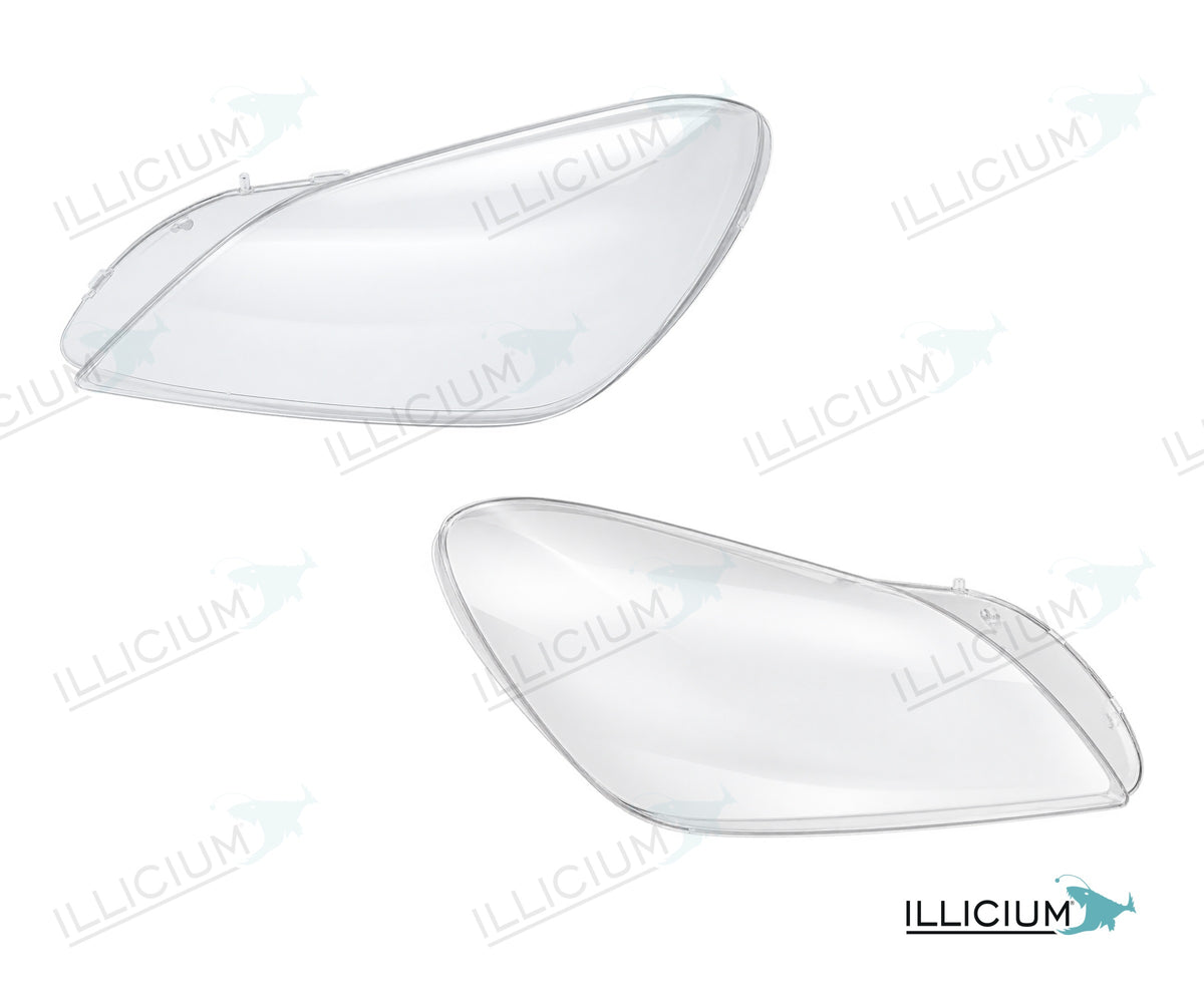 SLK R172 · Händlerangabe 2012–2016 – Scheinwerferglas Paar, links und rechts in Fahrtrichtung, Produktillustration mit ILLICIUM-Logo