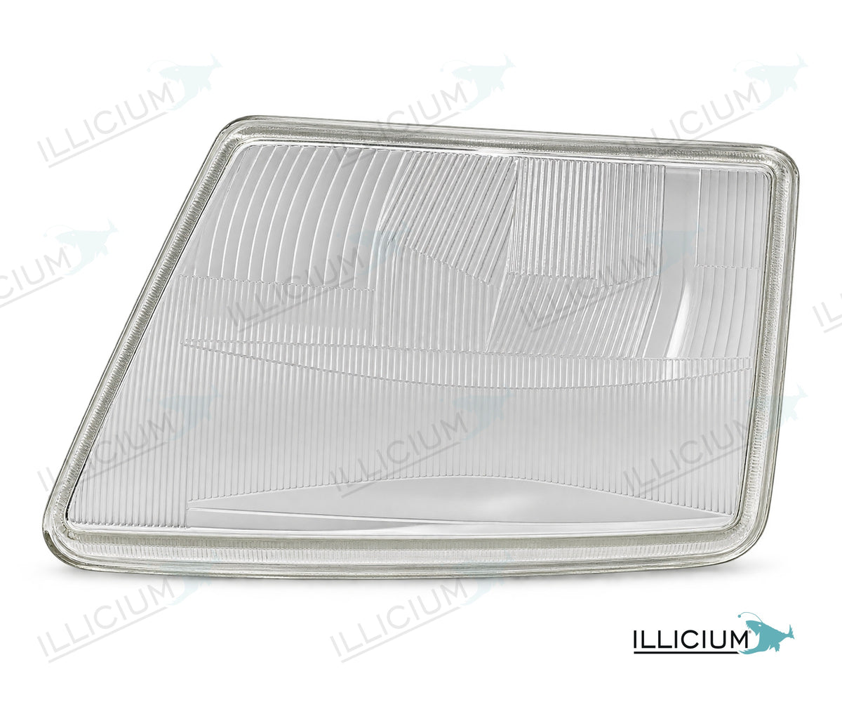 Vito W638 · konkrete Glasartikel A0038269390/A0038269490 – Scheinwerferglas links in Fahrtrichtung, Produktillustration mit ILLICIUM-Logo