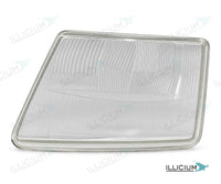 Vito W638 · konkrete Glasartikel A0038269390/A0038269490 – Scheinwerferglas links in Fahrtrichtung, Produktillustration mit ILLICIUM-Logo