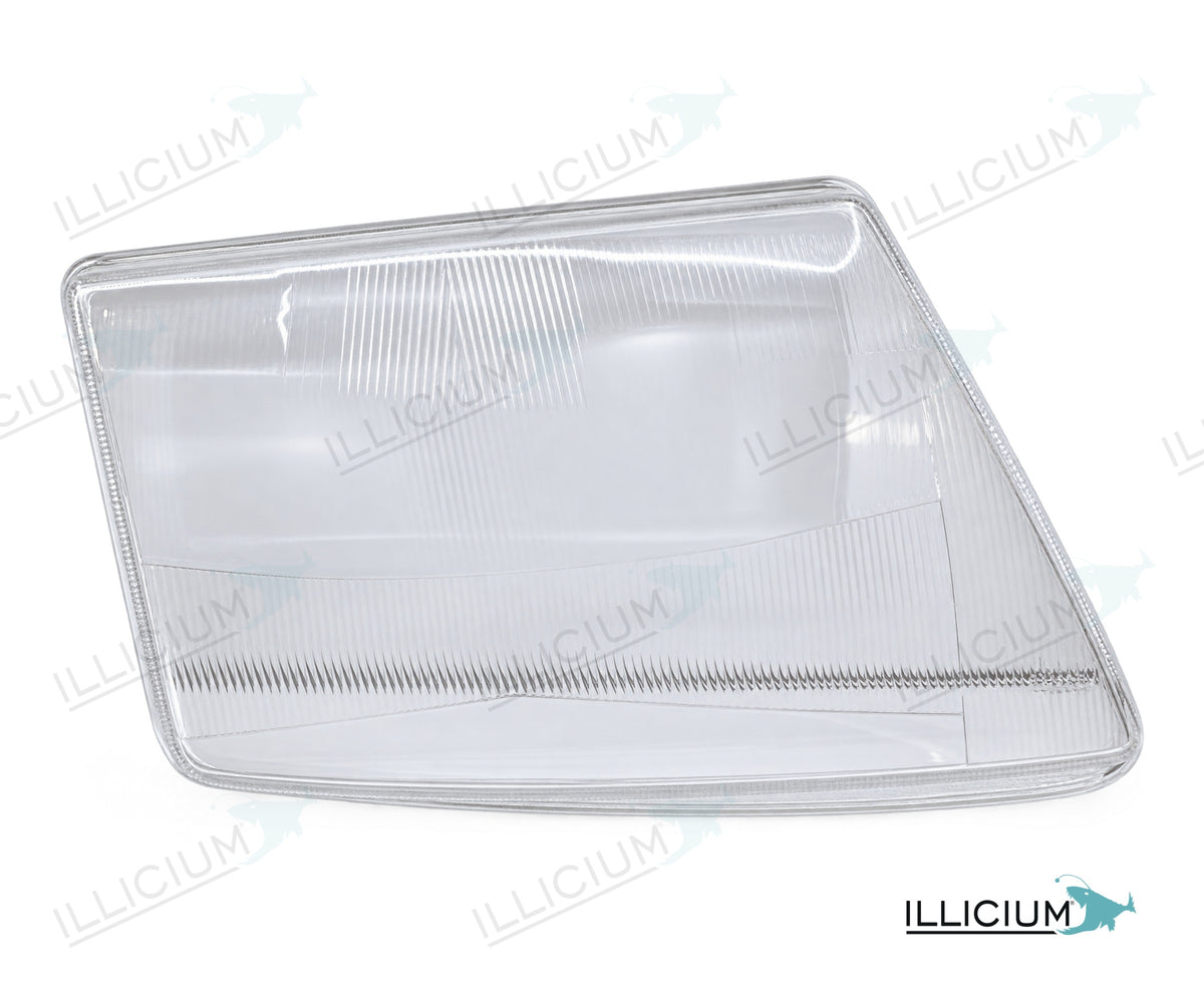 Vito W638 · konkrete Glasartikel A0038269390/A0038269490 – Scheinwerferglas rechts in Fahrtrichtung, Produktillustration mit ILLICIUM-Logo