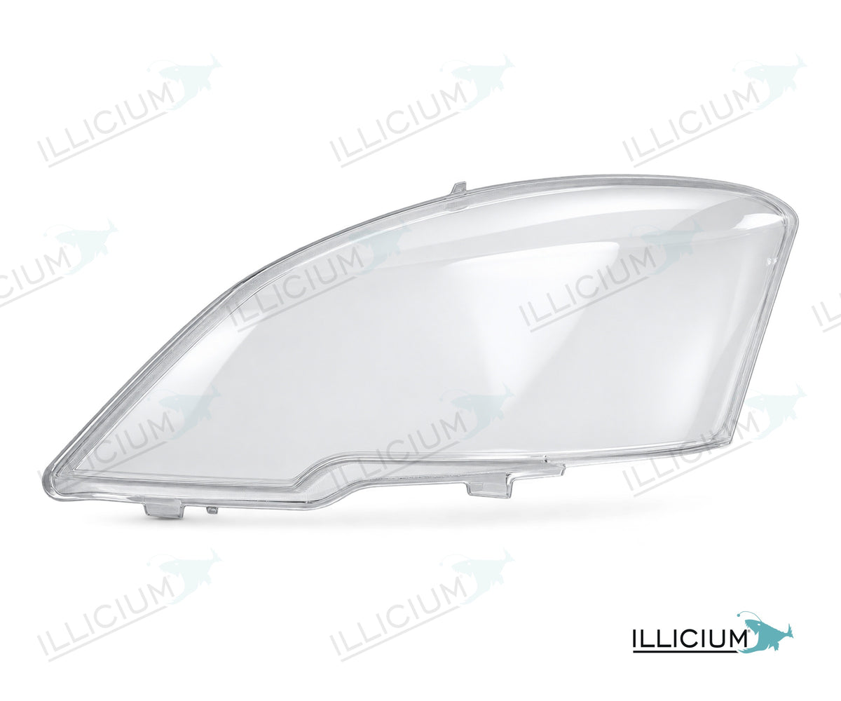 Vito W639 · Facelift – Scheinwerferglas links in Fahrtrichtung, Produktillustration mit ILLICIUM-Logo