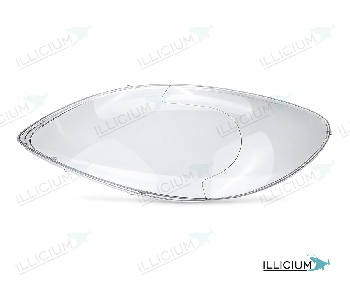 Vito/Viano W639 · konkrete Vorfacelift-Haube 2004–2010 – Scheinwerferglas links in Fahrtrichtung, Produktillustration mit ILLICIUM-Logo
