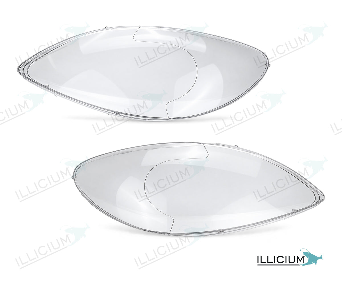 Vito/Viano W639 · konkrete Vorfacelift-Haube 2004–2010 – Scheinwerferglas Paar, links und rechts in Fahrtrichtung, Produktillustration mit ILLICIUM-Logo