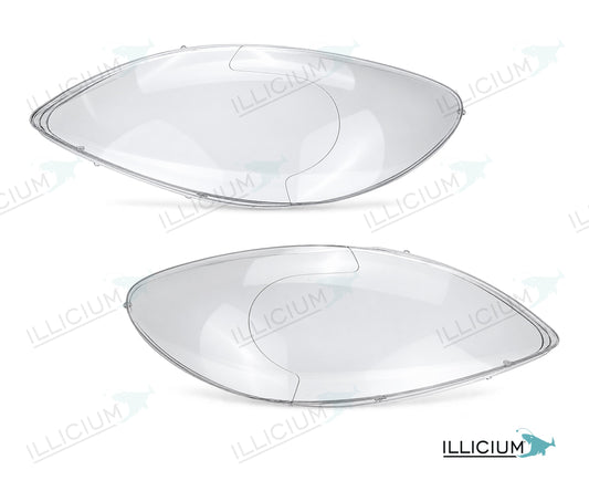 Vito/Viano W639 · konkrete Vorfacelift-Haube 2004–2010 – Scheinwerferglas Paar, links und rechts in Fahrtrichtung, Produktillustration mit ILLICIUM-Logo