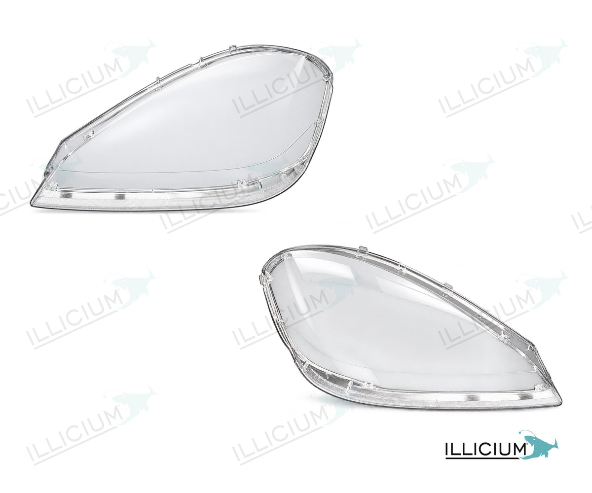 A-Klasse W169 · Händlerangabe 2009–2012 – Scheinwerferglas Paar, links und rechts in Fahrtrichtung, Produktillustration mit ILLICIUM-Logo