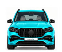 GLE V167 · AMG53 HYBRID · Facelift2026 – Fahrzeugillustration in Türkis Metallic, schwarze Anbauteile, neutrale Emblemform und ILLICIUM-Kennzeichen