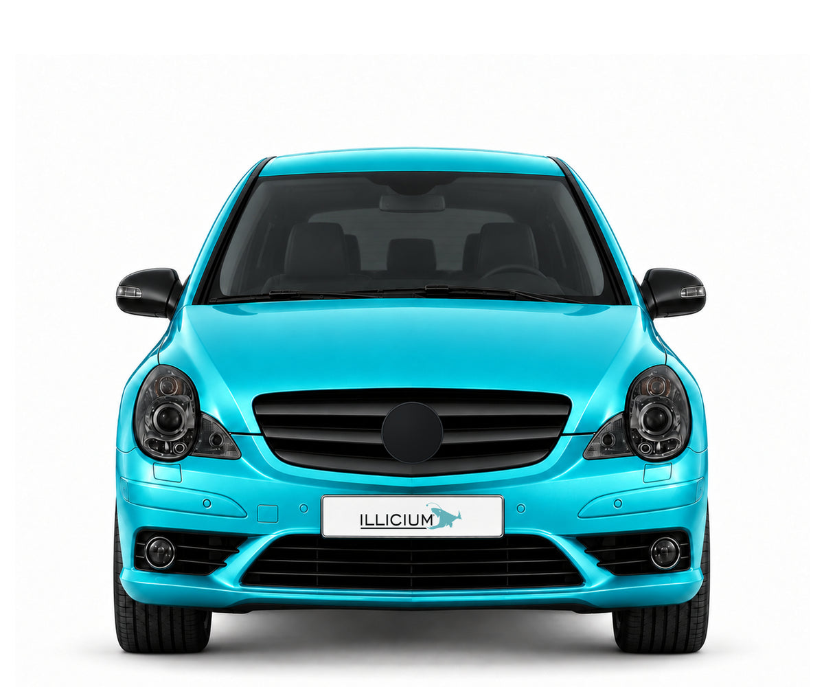 R-Klasse W251 · R63 AMG · Vorfacelift2007 – Fahrzeugillustration in Türkis Metallic, schwarze Anbauteile, neutrale Emblemform und ILLICIUM-Kennzeichen