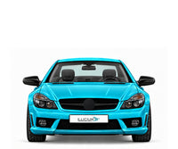 SL R230 · SL63 AMG · Facelift2008 – Fahrzeugillustration in Türkis Metallic, schwarze Anbauteile, neutrale Emblemform und ILLICIUM-Kennzeichen