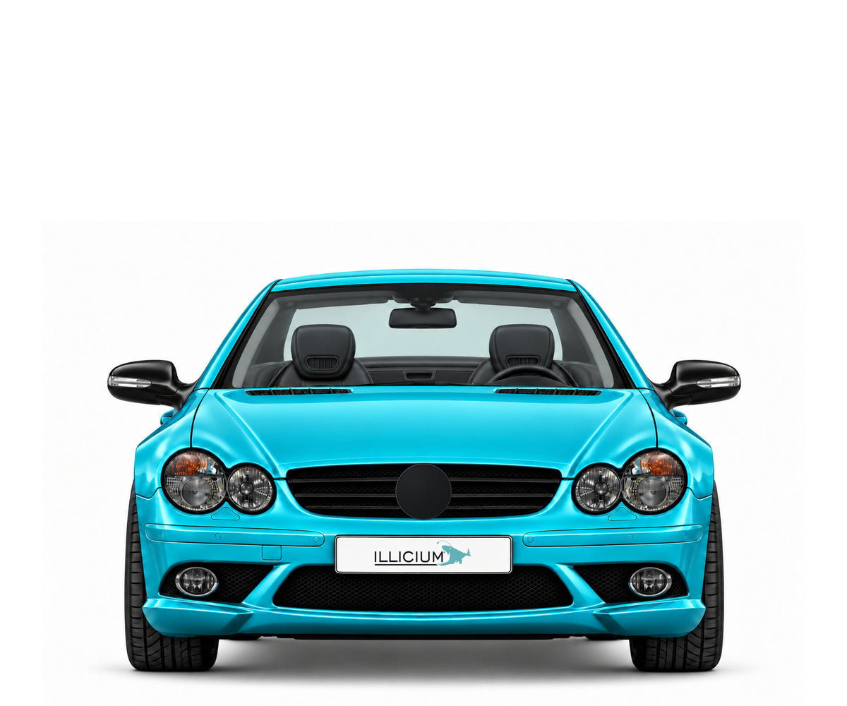 SL R230 · SL55 AMG · 2006 – Fahrzeugillustration in Türkis Metallic, schwarze Anbauteile, neutrale Emblemform und ILLICIUM-Kennzeichen