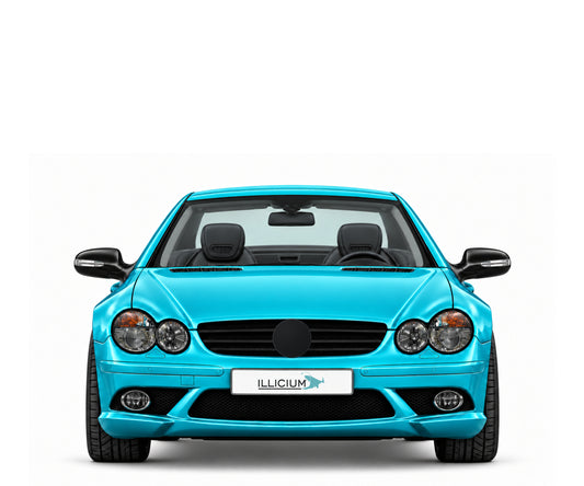 SL R230 · SL55 AMG · 2006 – Fahrzeugillustration in Türkis Metallic, schwarze Anbauteile, neutrale Emblemform und ILLICIUM-Kennzeichen