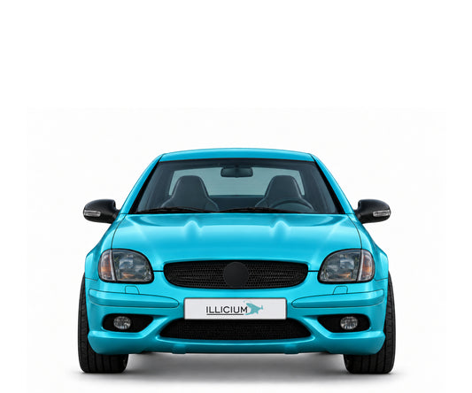 SLK R170 · SLK32 AMG · 2001–2004 – Fahrzeugillustration in Türkis Metallic, schwarze Anbauteile, neutrale Emblemform und ILLICIUM-Kennzeichen