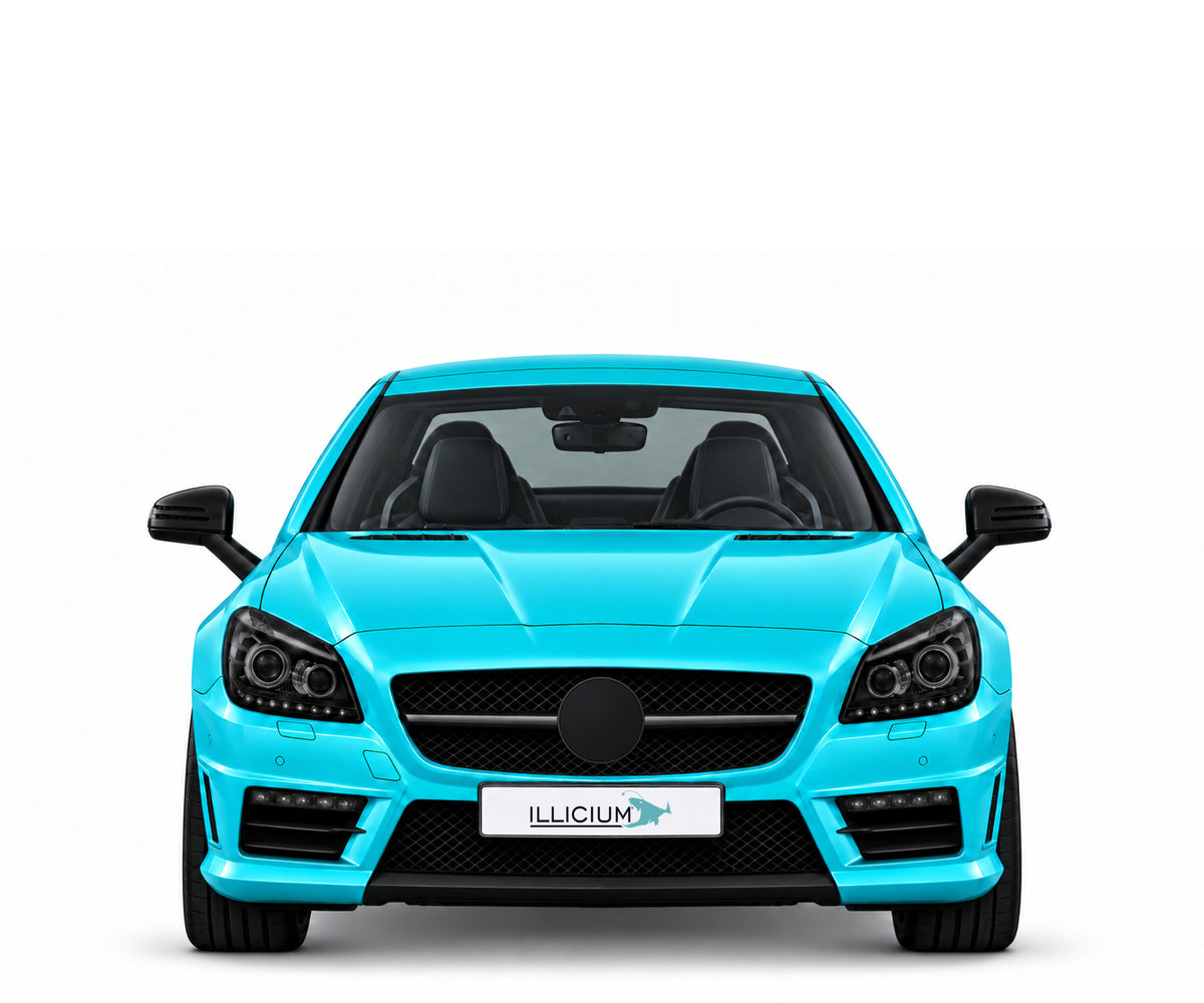 SLK R172 · SLK55 AMG · Vorfacelift2011 – Fahrzeugillustration in Türkis Metallic, schwarze Anbauteile, neutrale Emblemform und ILLICIUM-Kennzeichen