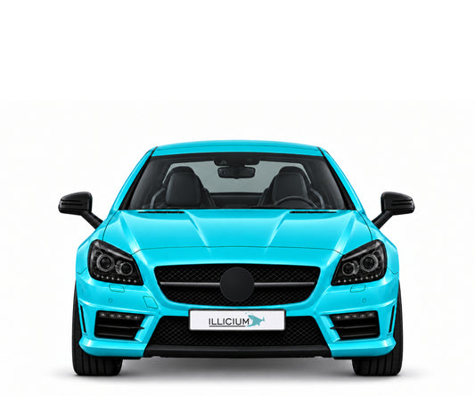 SLK R172 · SLK55 AMG · Vorfacelift2011 – Fahrzeugillustration in Türkis Metallic, schwarze Anbauteile, neutrale Emblemform und ILLICIUM-Kennzeichen